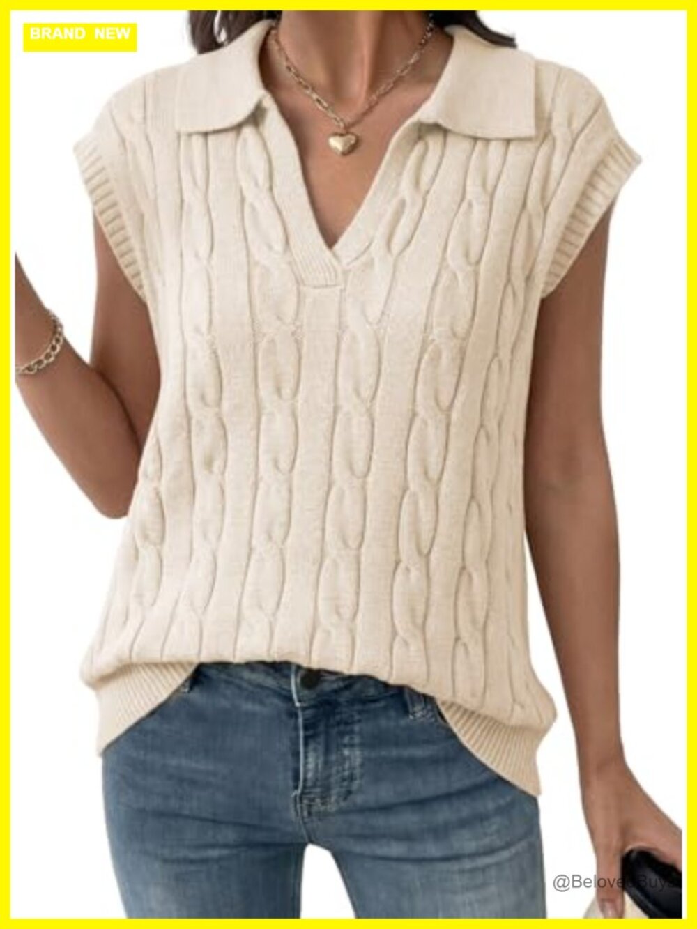 Dokotoo Cable Knit V-Neck Lapel Collar Sleeveless Sweater Vest Top for Women